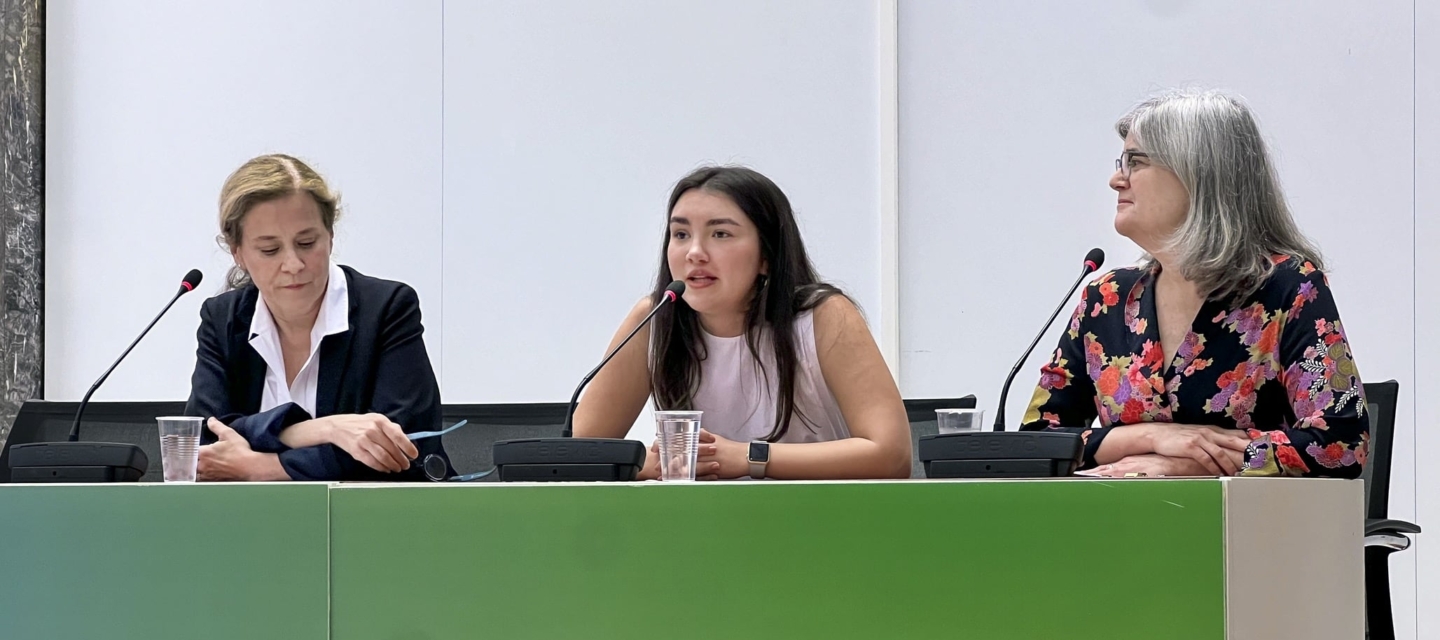 Patient advocate Laura Alvarez speaks at the 77th World Health Assembly.