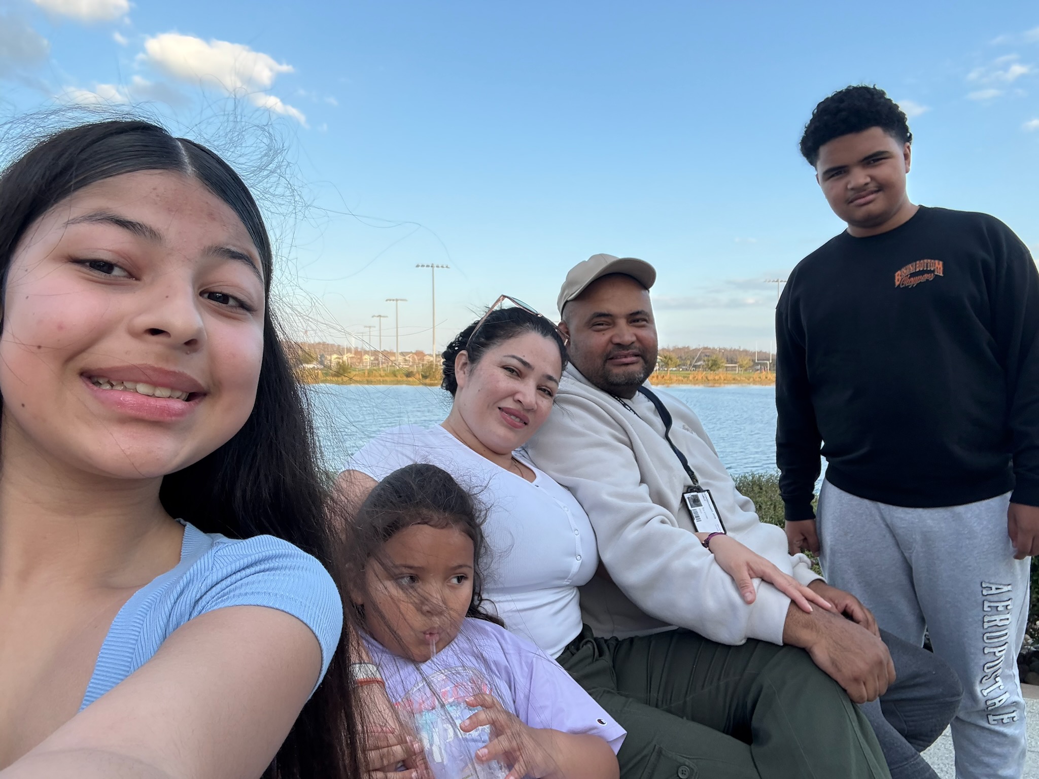 family at the lake