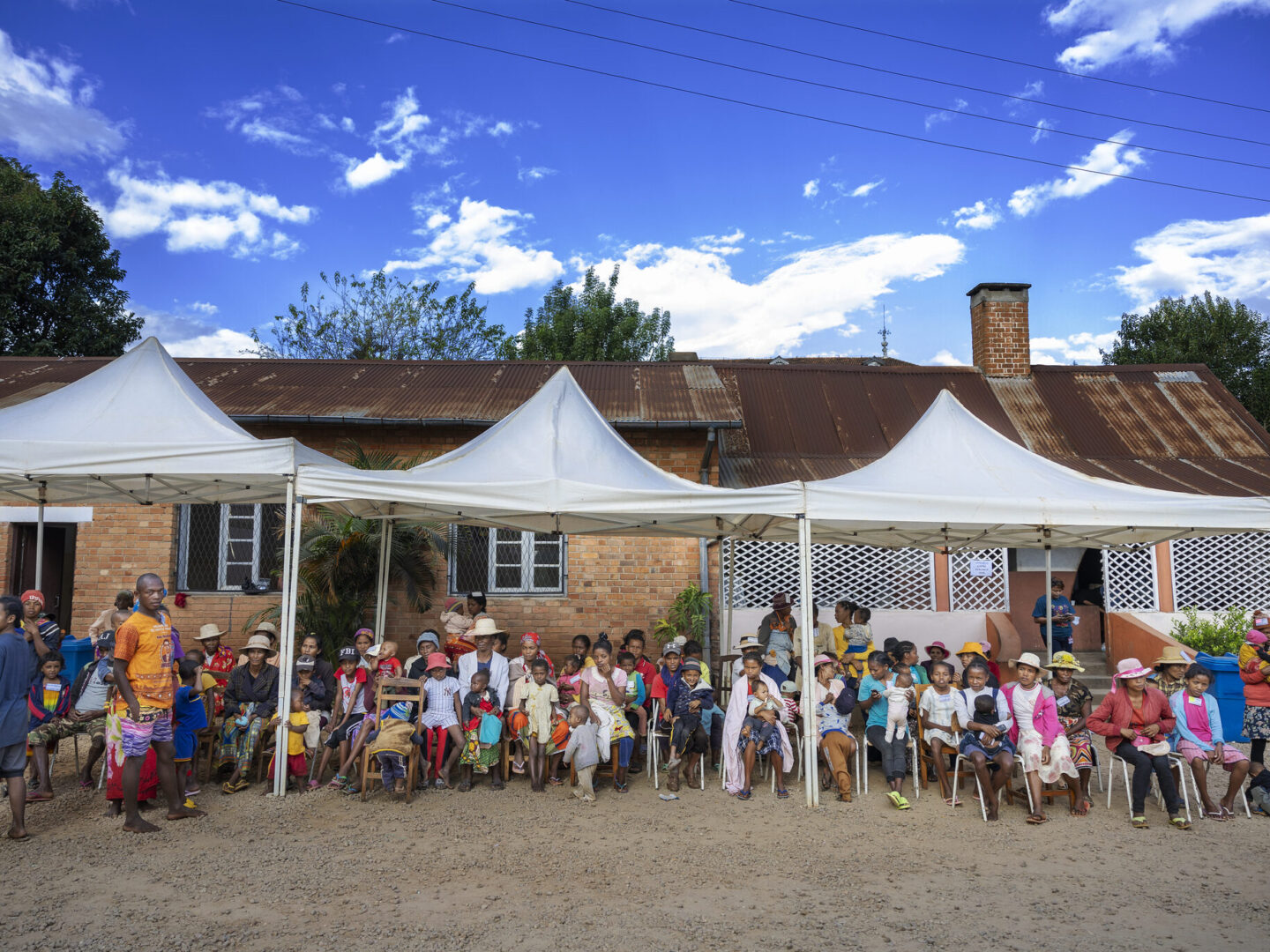 Patients and families wait to be seen in Madagascar.