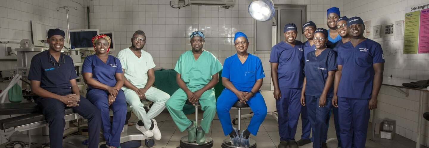 Certified plastic surgeons and plastic surgery residents gather for a photo in Kigali, Rwanda. The newest surgeons were part of Operation Smile's health care training programs.
