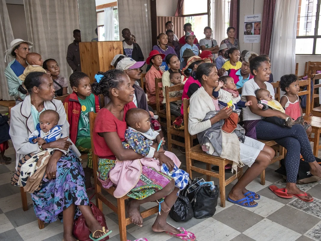 Participants learn about feeding during a workshop in Madagascar.